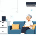 離れて暮らす親の室内熱中症を見守りで防ぐ・室温管理のフラットイラスト